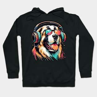 Smiling Pyrenean Mastiff DJ in Vivid Japanese Art Hoodie